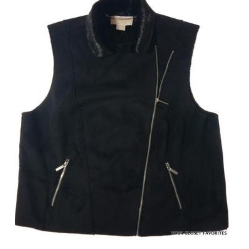 Michael Kors Black Faux Sued With Faux Fur Linining So Soft Vest 18W